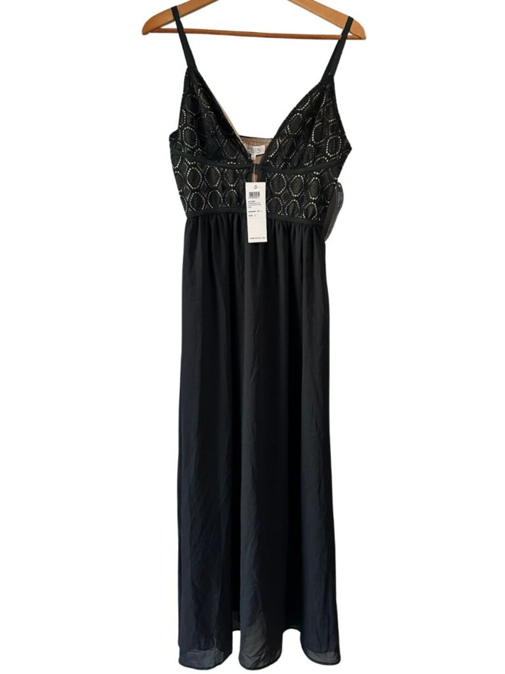 NWT WYLDR Last Night Black Lace Plunge Maxi Dress L